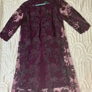 Alex Evenings Plum Lace Long Sleeve Dress